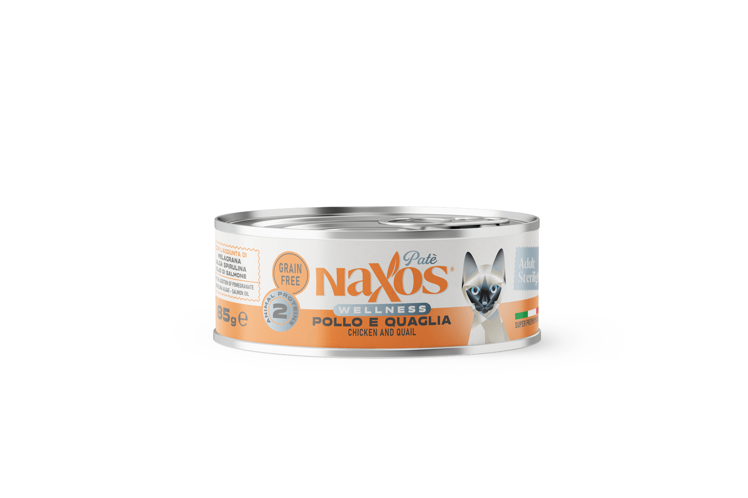 NAXOS CAT STERILIZED - kurczak i przepiórka - puszka dla kotów sterylizowanych 85g w puszce.