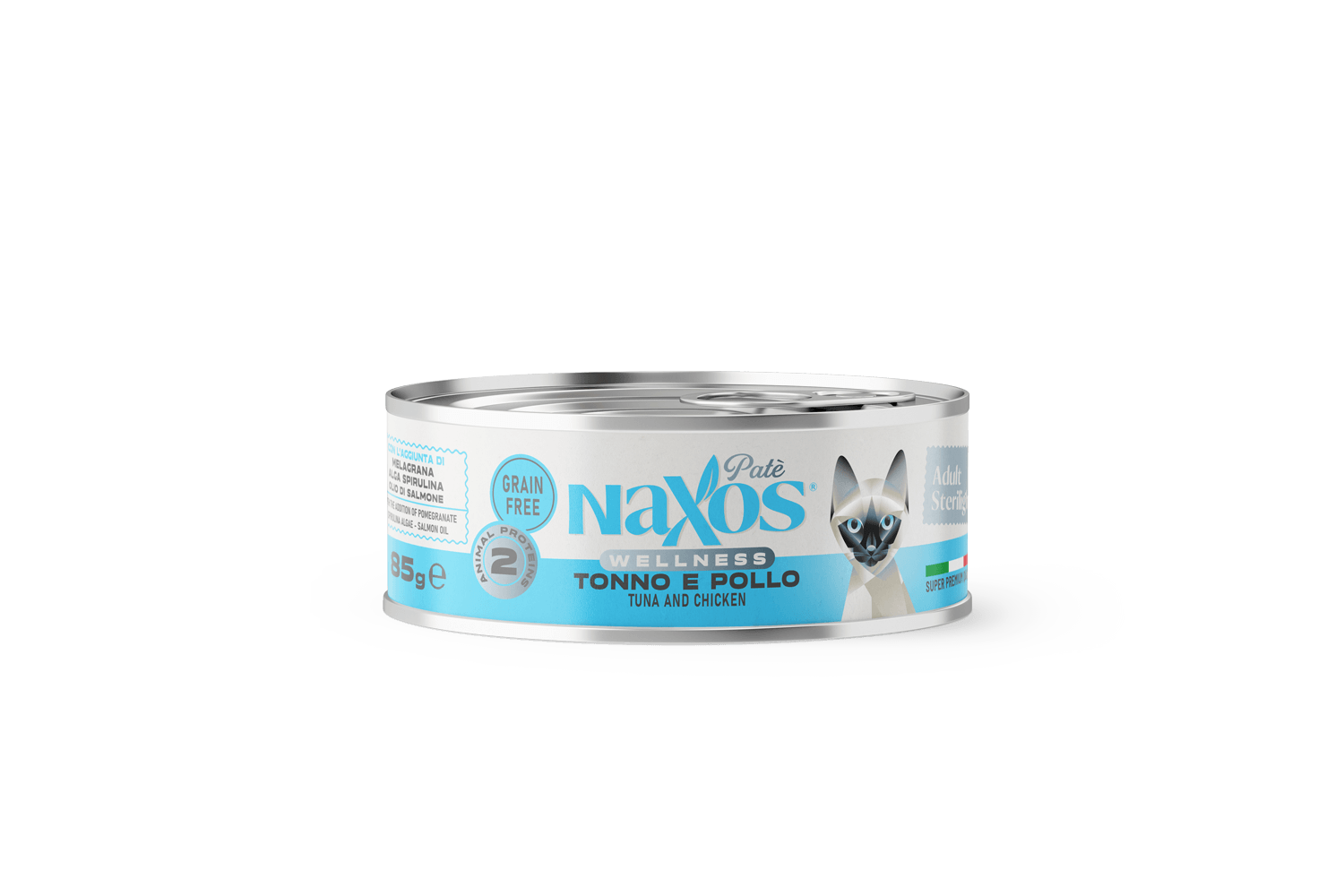 NAXOS CAT STERILIZED - tuńczyk i kurczak - puszka dla kotów sterylizowanych 85g w puszce