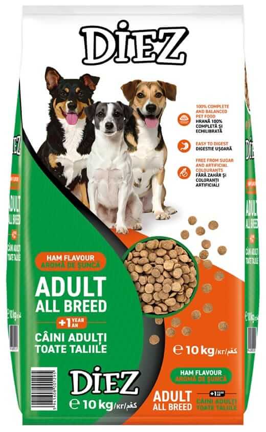 Diez Karma dla psa o smaku szynki 10 kg - sucha karma dla dorosłych psów o smaku szynki.